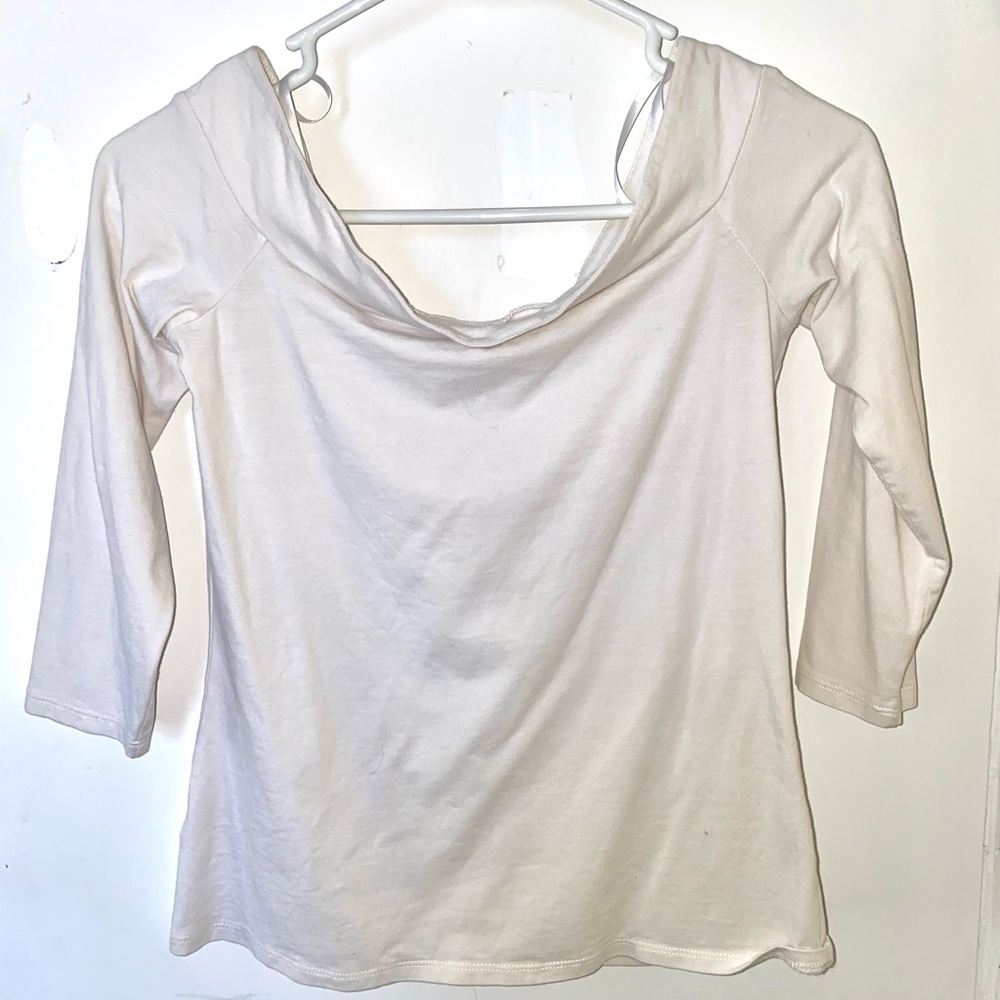 Loft White Off Sholder 3/4 Sleeve Shirt